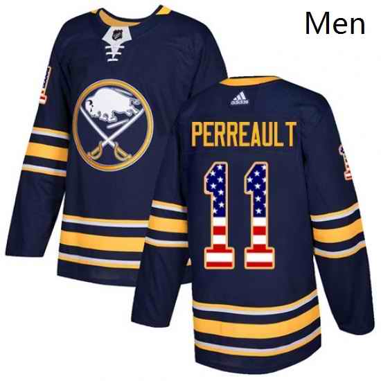 Mens Adidas Buffalo Sabres 11 Gilbert Perreault Authentic Navy Blue USA Flag Fashion NHL Jersey